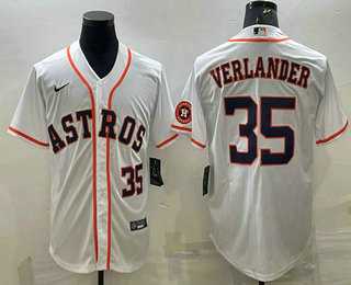 Men%27s Houston Astros #35 Justin Verlander Number White With Patch Stitched MLB Cool Base Nike Jersey